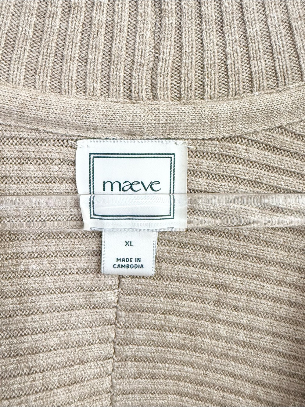 Maeve Anthropologie Plunge Neck Seamed Sweater XL Beige Oversized Ribbed - Picture 4 of 6